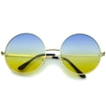 thumbnail image 1 of Super Oversize Slim Temple Colorful Gradient Lens Round Sunglasses 61mm (Gold / Blue-Yellow), 1 of 4