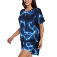 thumbnail image 2 of Bixox Women's Blue Lightning Printed Pajama Set 2 Piece Lounge Set Top and Shorts Soft Pajamas, Shorts with Pockets, 2 of 7