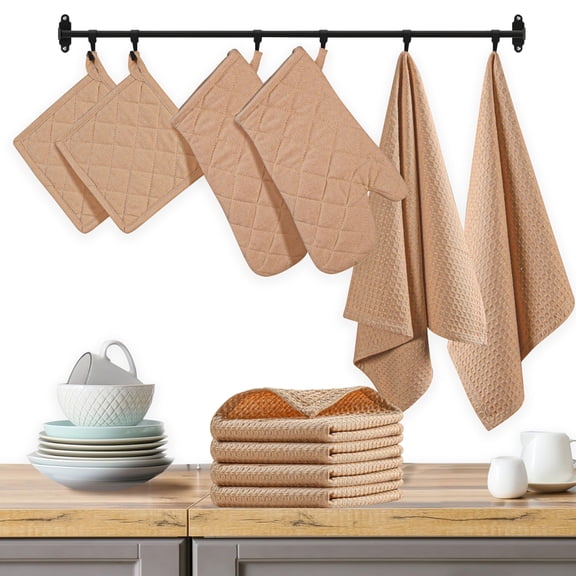 Native Fab 10-Piece Kitchen Set – Features Oven Mitts, Potholders, Kitchen Towels & Dishcloths, Heat Resistant, Durable Cotton, Perfect for Cooking, Baking, and Everyday Kitchen Tasks - Beige