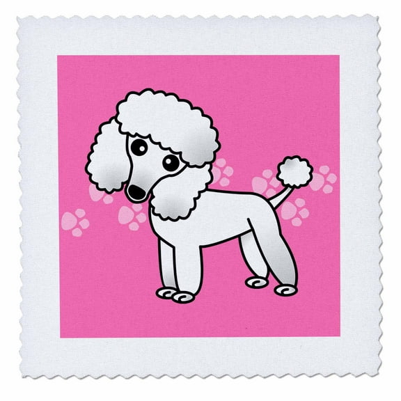 3dRose, Cute White Poodle Pink Paw Print Background, 10x10 inch quilt square