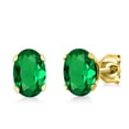 thumbnail image 2 of Gem Stone King 18K Yellow Gold Plated Silver Green Nano Emerald Bracelet and Earrings Jewelry Set for Women (6.00 Cttw, Gemstone May Birthstone, Oval 7X5MM, Fully Adjustable up to 9 inch), 2 of 4