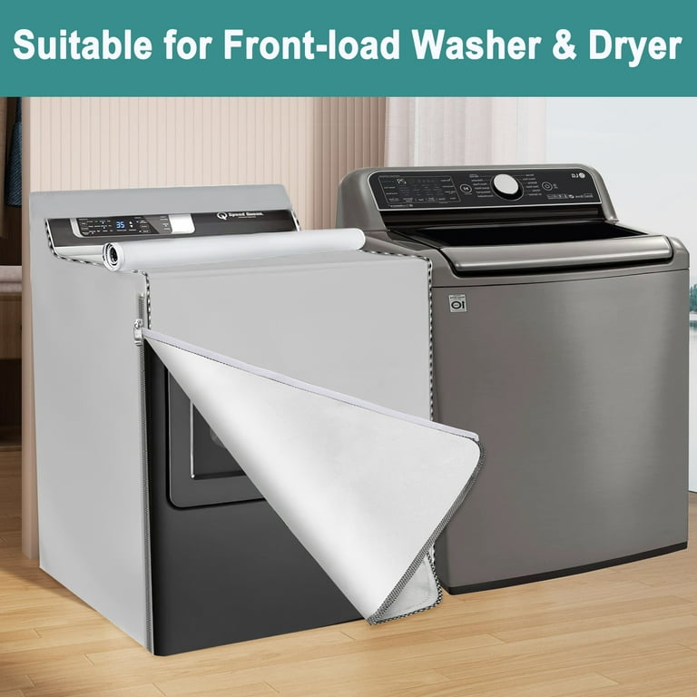 Waterproof Washer & Dryer Cover With Zipper - Fits Most Top Load & Front Load Machines (29"W X 28"D X 43"H, Silver)