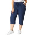 thumbnail image 2 of Women's Plus Size Trousers Casual Drawstring Waist Slash Pockets Capri Pants Navy 3X, 2 of 7