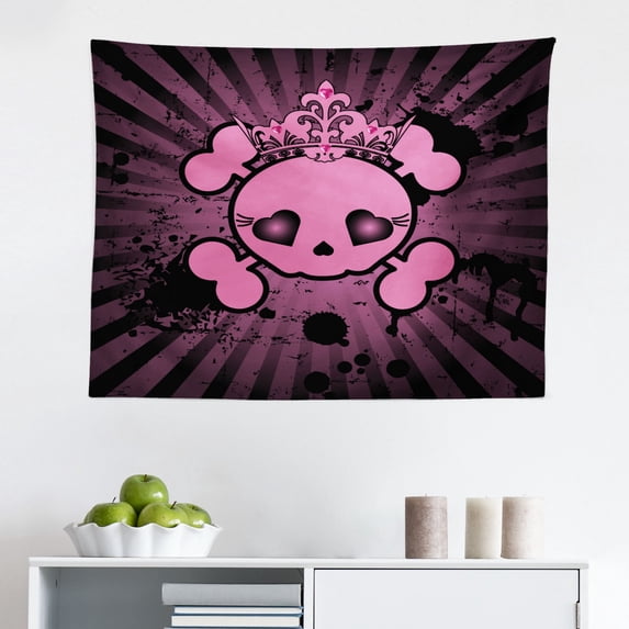 Skull Tapestry, Contemporary Illustration of Smokey Grungy Dark Horror Style Devil Evil Print Art, Fabric Wall Hanging Decor for Bedroom Living Room Dorm, 2 Sizes, Grey White, by Ambesonne