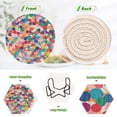 thumbnail image 4 of Yayeee 6 PCS Drink Coasters with Holder Set Woven Absorbent Round Tabletop Hot Pad, Blue Colorful Circles, 4 of 7
