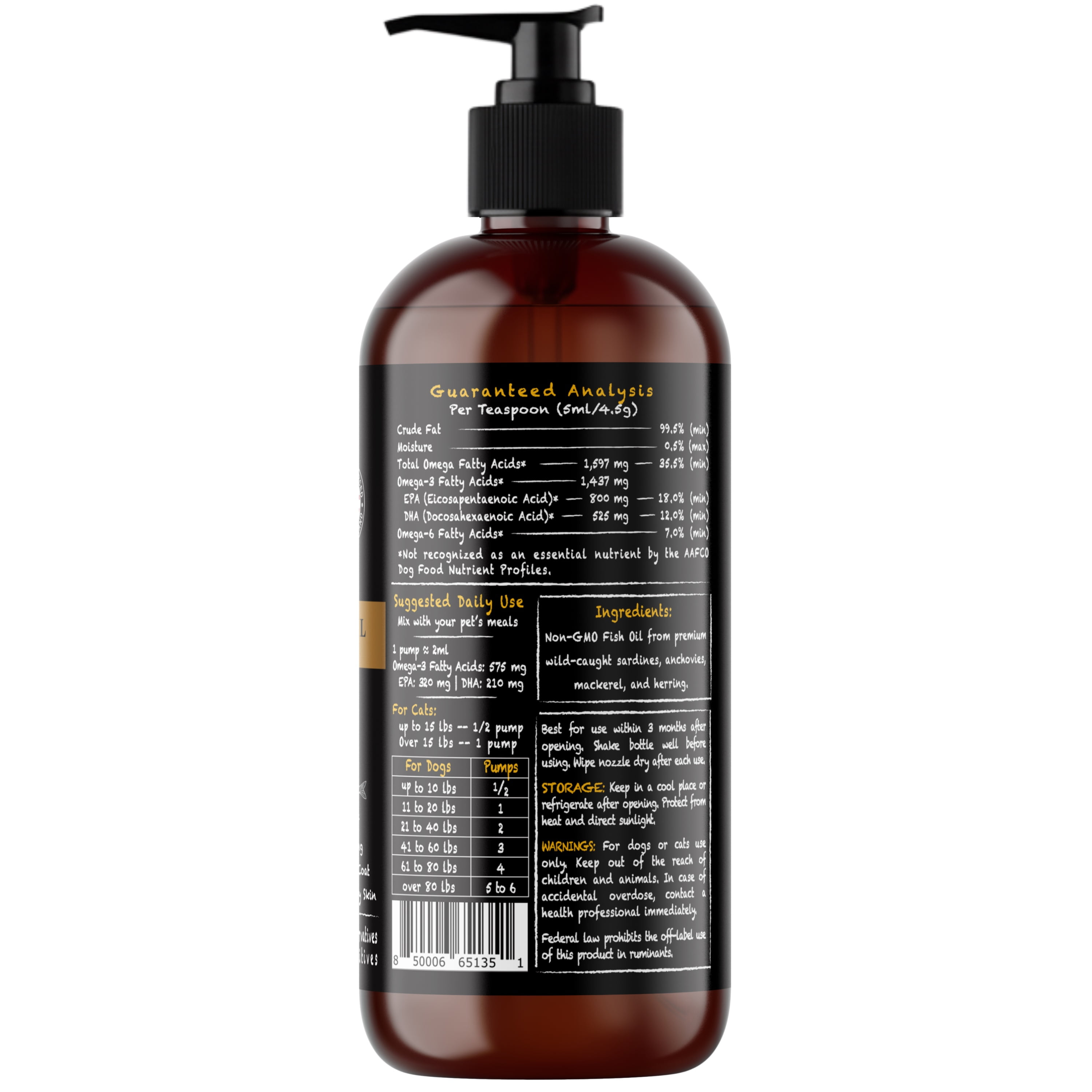 Deluxe Naturals Omega-3 Fish Oil Liquid for Dog and Cat, 16 fl oz