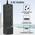 thumbnail image 4 of Multicontacto Regleta Extension Electrica con Protector Supresor de Picos de Voltaje, 1.8 M, Enchufe Plano, 6 Salidas y 4 USB (2 USB-C), Sleek Socket para Hogar y Oficina, 4 of 6