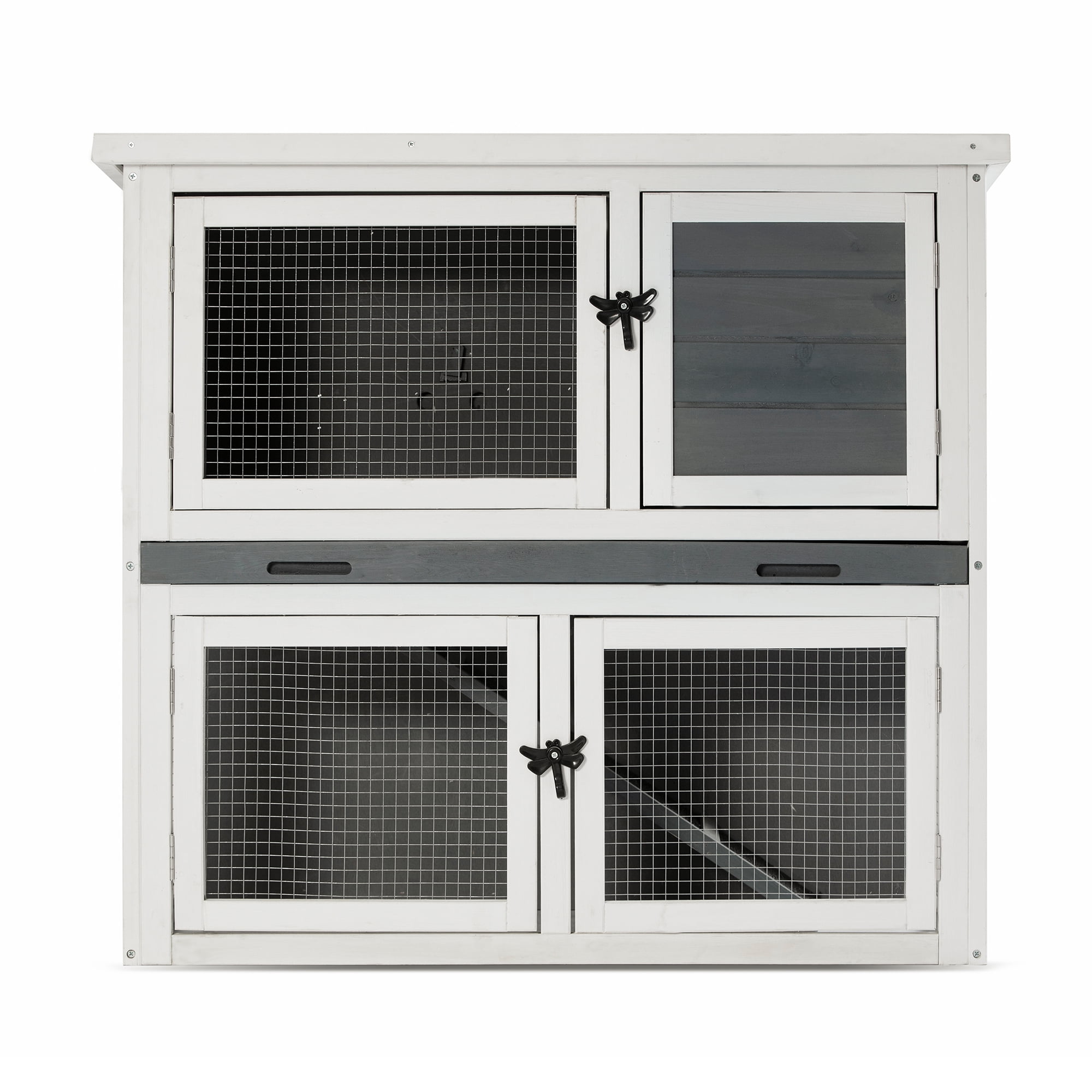 Pefilos 36" Solid Wooden Rabbit Hutches with Easy Clear Tray 2-Layer Rabbit Cages for Outdoor Hen House Open-able Roof, Gray Pefilos 36" Solid Wooden Rabbit Hutches with Easy Clear Tray 2-Layer Rabbit Cages for Outdoor Hen House Open-able Roof, Gray