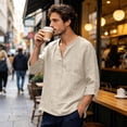 thumbnail image 4 of Mens Linen Shirt Breathable 3/4 Sleeve T Shirts Pullover V Neck Loose Summer Casual Top Lightweight Quick Dry Tees, 2XL, 4 of 7