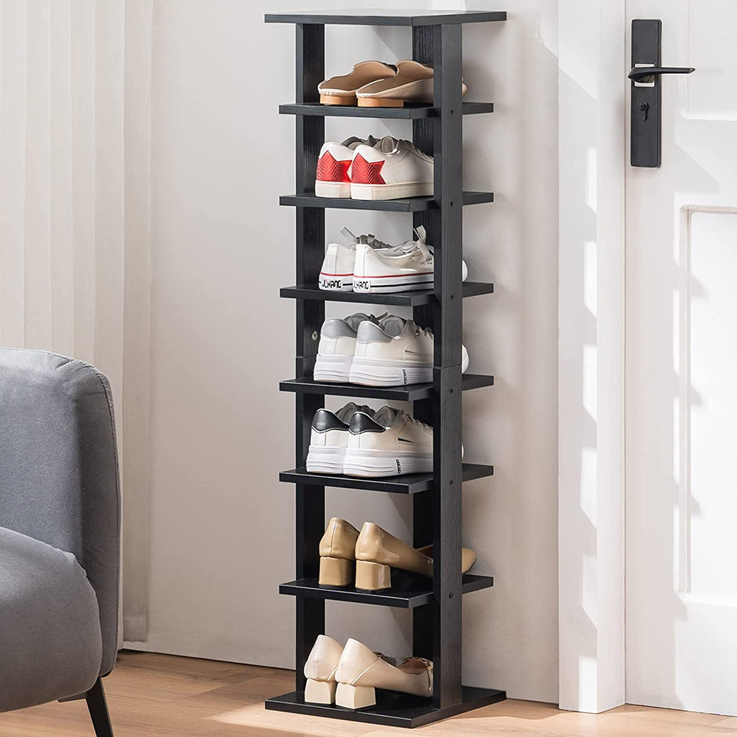 Adjustable Home Storage Organizer Shelf Space Saving Shoe Tower Rack Stand Black 