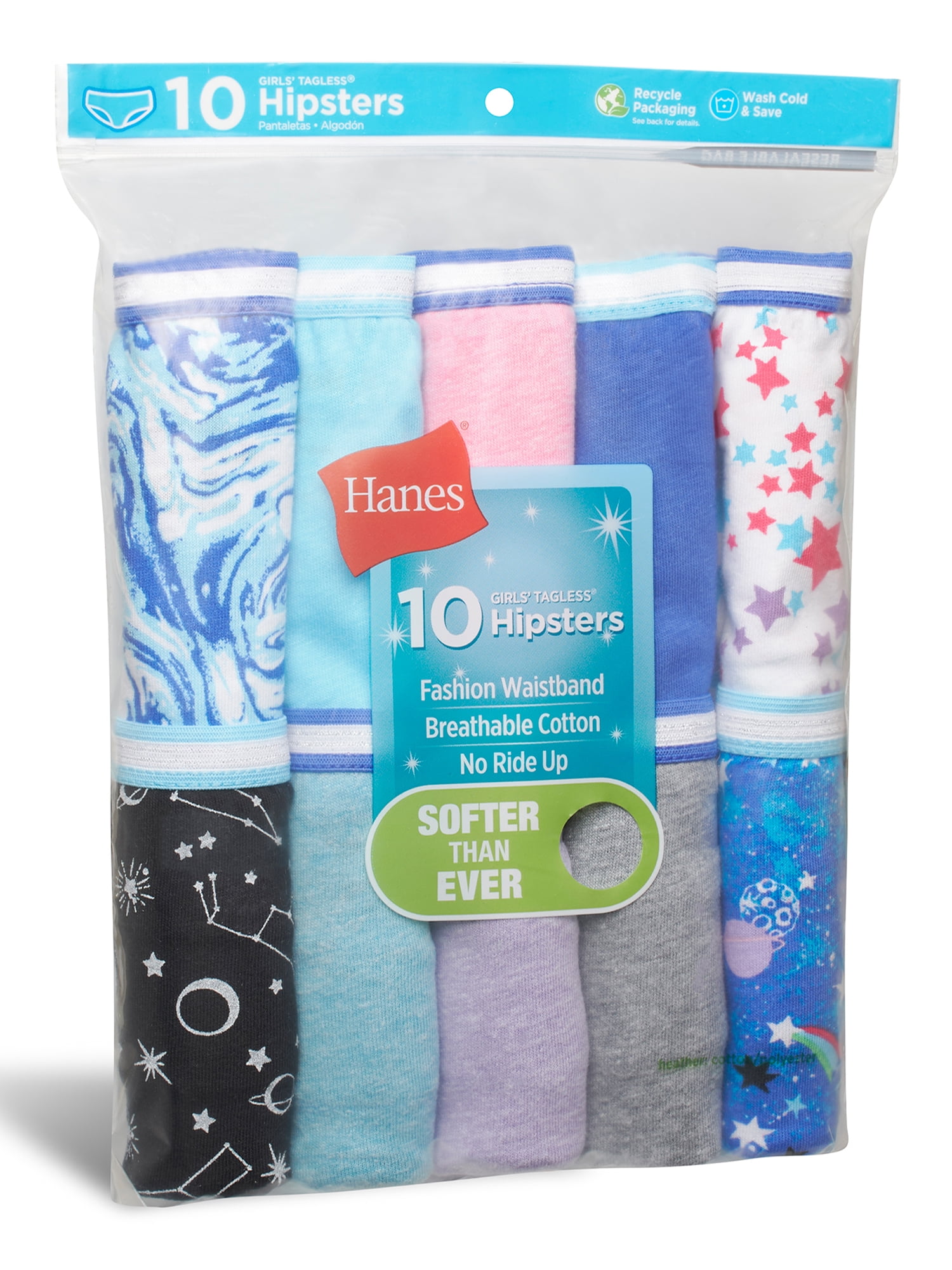 Hanes Girls' Sparkle Cotton Hipster, 10 Pack