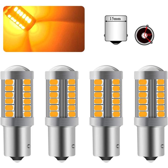 Aleko Sidaqi 4pcs 1156 PY21W Bombillas LED amarillas ámbar 33SMD 900LM 5630 3.6W BAU15S 7507 Luz de señal de giro LED para automóvil para luces de señal de giro delanteras y traseras de automóvil 12-30V ACTIVE Biensenido a ACTIVE