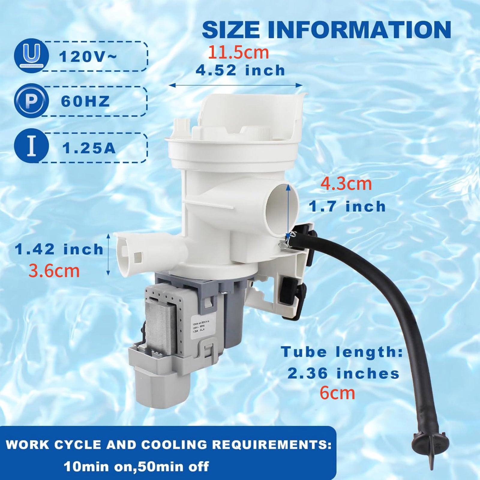 TAPDRA Washing Machine Drain Pump for WFMC1001 WFMC2100 WFMC2201 Series 120V 00436440 Direct Replacement for Whirlpool