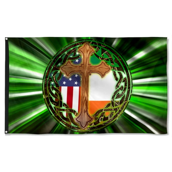 Cayyon Irish Grommet Flag St Patrick’s Day Ireland American Flag 3x5Feet Banner with 2 Brass Grommets