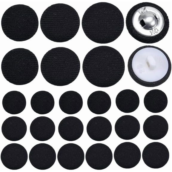 60Pcs Cloth Buttons Black 17x7mm Black