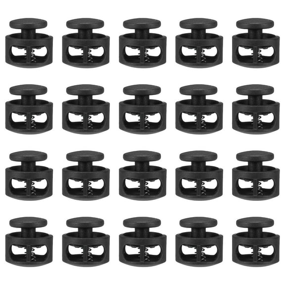 Uxcell 20pcs Plastic Cord Locks Double Hole Spring Toggle Stopper Clip Elastic Clasp Lock Fastener for Drawstring, Paracord, Black