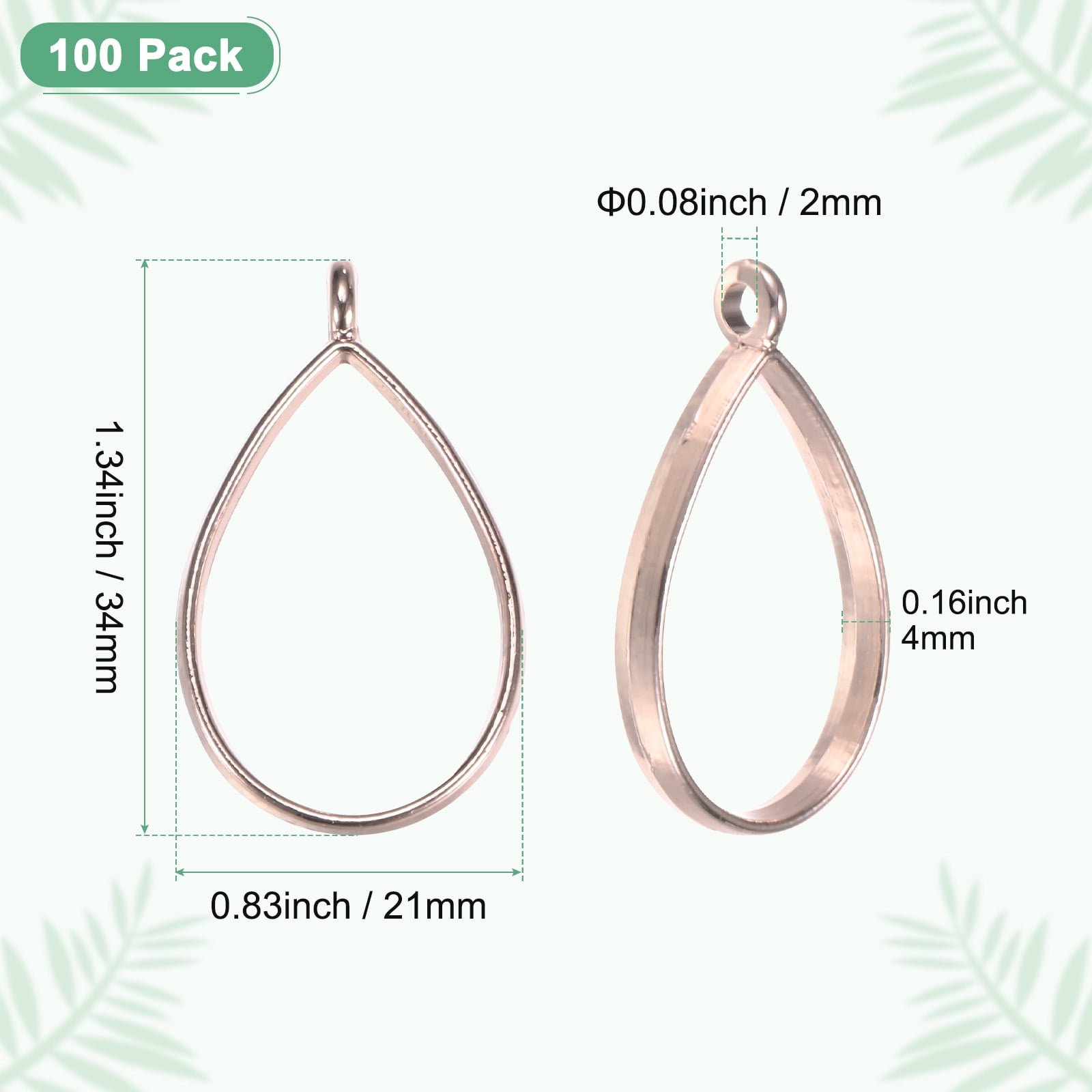 100-Pack Open Bezels for Resin, Teardrop Shape Open Back Bezel Pendants for Resin Jewelry Making/DIY Earrings Necklace, Alloy Hollow Frame Pendants [Rose Gold]