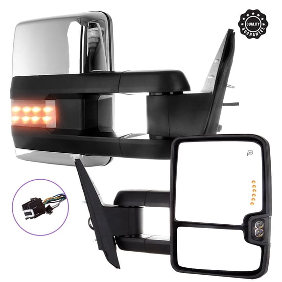 ECCPP Tow Mirrors Towing Mirrors Compatible with 2007-2014 for Chevy Silverado for GMC Sierra (07 for New Body) with Left Right Side Power Control Heat Turn Signal Light Light Chrome Housing