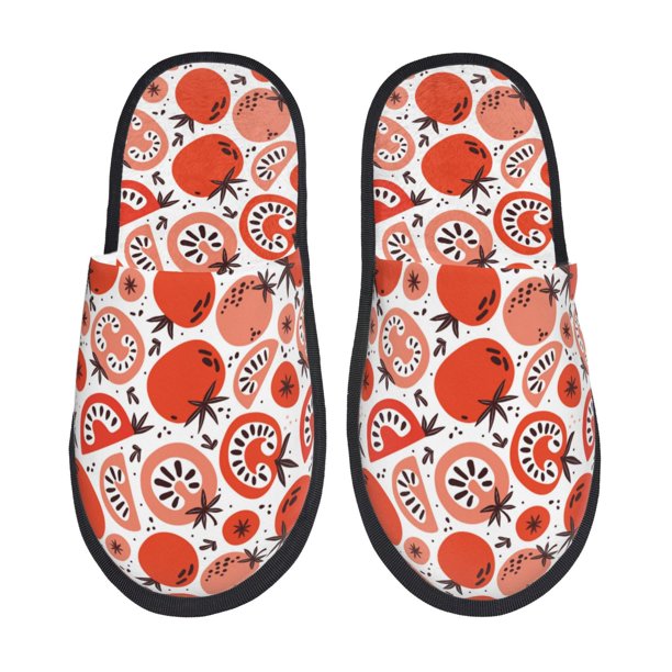 Balery Hand Drawn Tomatoes Pantuflas de Casa de Felpa Silenciosas con Diseño Estampado, Zapatillas Cómodas Antideslizantes de Algodón para Interior-Large