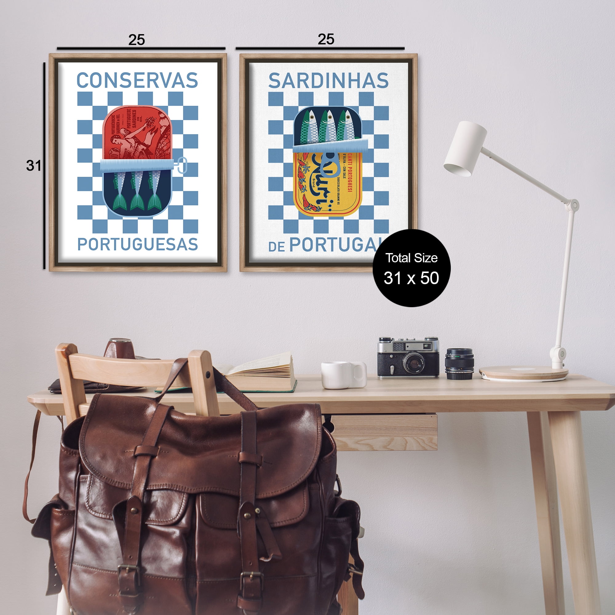 Stupell Industries Portuguese Canned Sardines Food & Beverage Painting Brown Floater Framed Canvas Art Print Wall Art, 31 x 25, Set of 2
