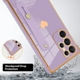 thumbnail image 2 of Designed for Samsung Galaxy S22 Ultra Case with Strap Luxury Love Heart Plating Gold Bumper Phone Cover Wristband Kickstand Full Body Protective Slim Case for Women Girls-Purple, 2 of 10