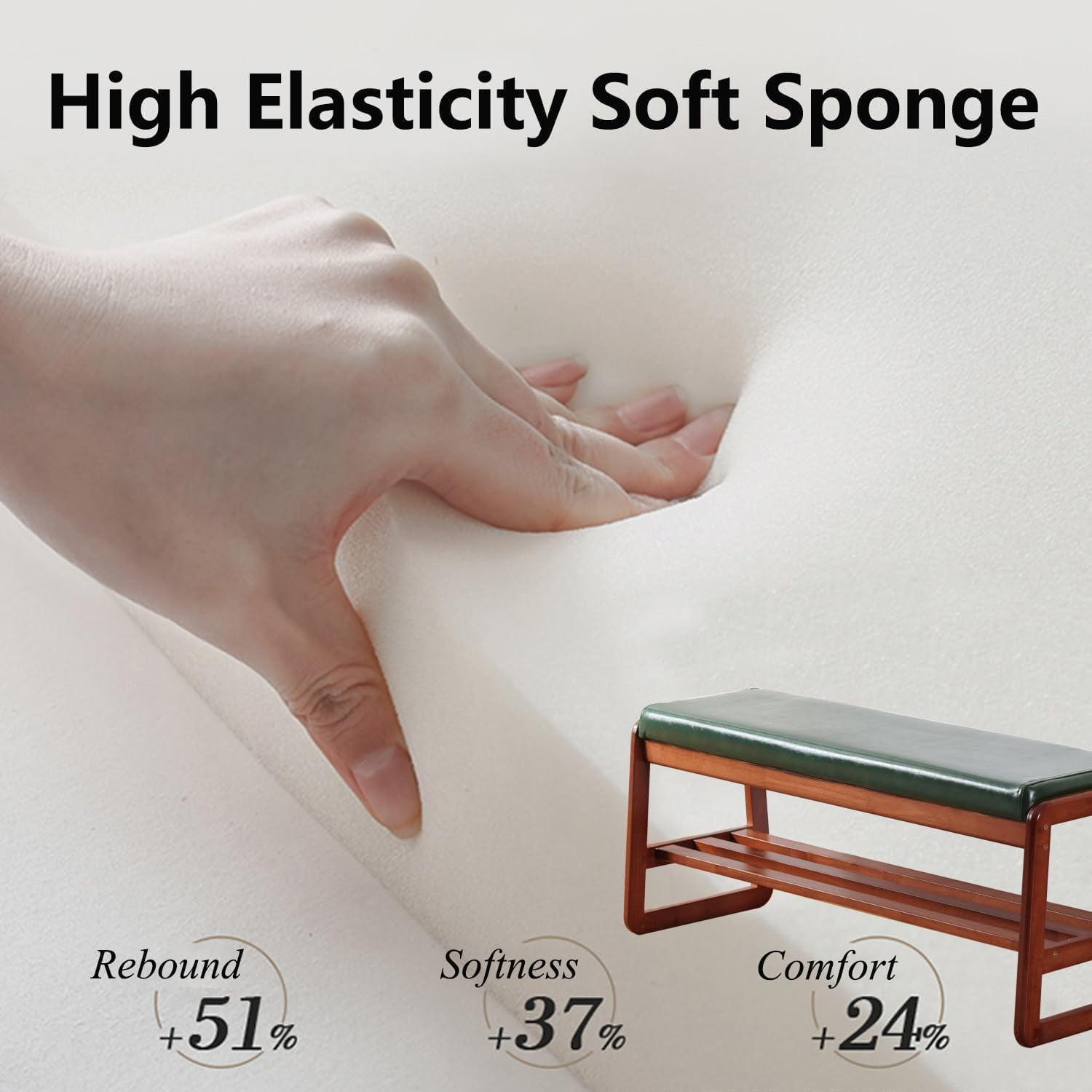 Solid Wood Shoe Bench, 2-Tier Wooden Entryway Bench, Modern Shoe Rack with Faux Leather Cushion for Hallway, Living Room