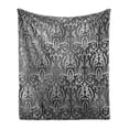 thumbnail image 1 of Grey Soft Flannel Fleece Throw Blanket, Graphic with Classic Floral Ornaments Medieval Empire Royal Engraving Style Print, Cozy Plush for Indoor and Outdoor Use, 60" x 80", Grey Black, by Ambesonne, 1 of 6