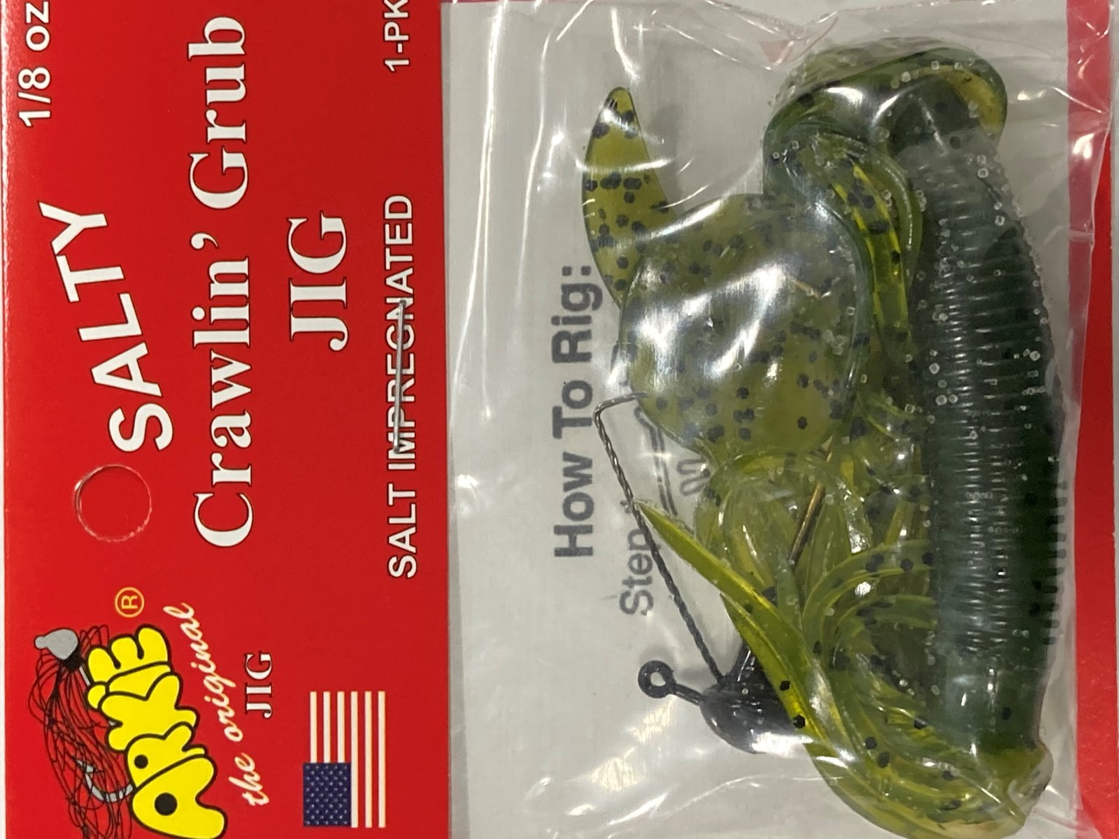 Arkie Lures Salty Crawlin' Grub Plastic Jig, Color Watermelon/Black Flake, Size 1/8 oz.