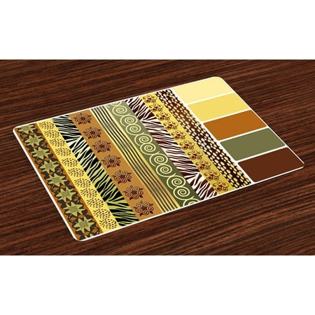Vintage Floral Pattern - Zambia Placemats Set of 4 Vintage Mixed African Pattern Ancient Earthen Toned Floral Abstract Tribal Image, Washable Fabric Place Mats for Dining Room Kitchen Table Decor,Multicolor, by Ambesonne