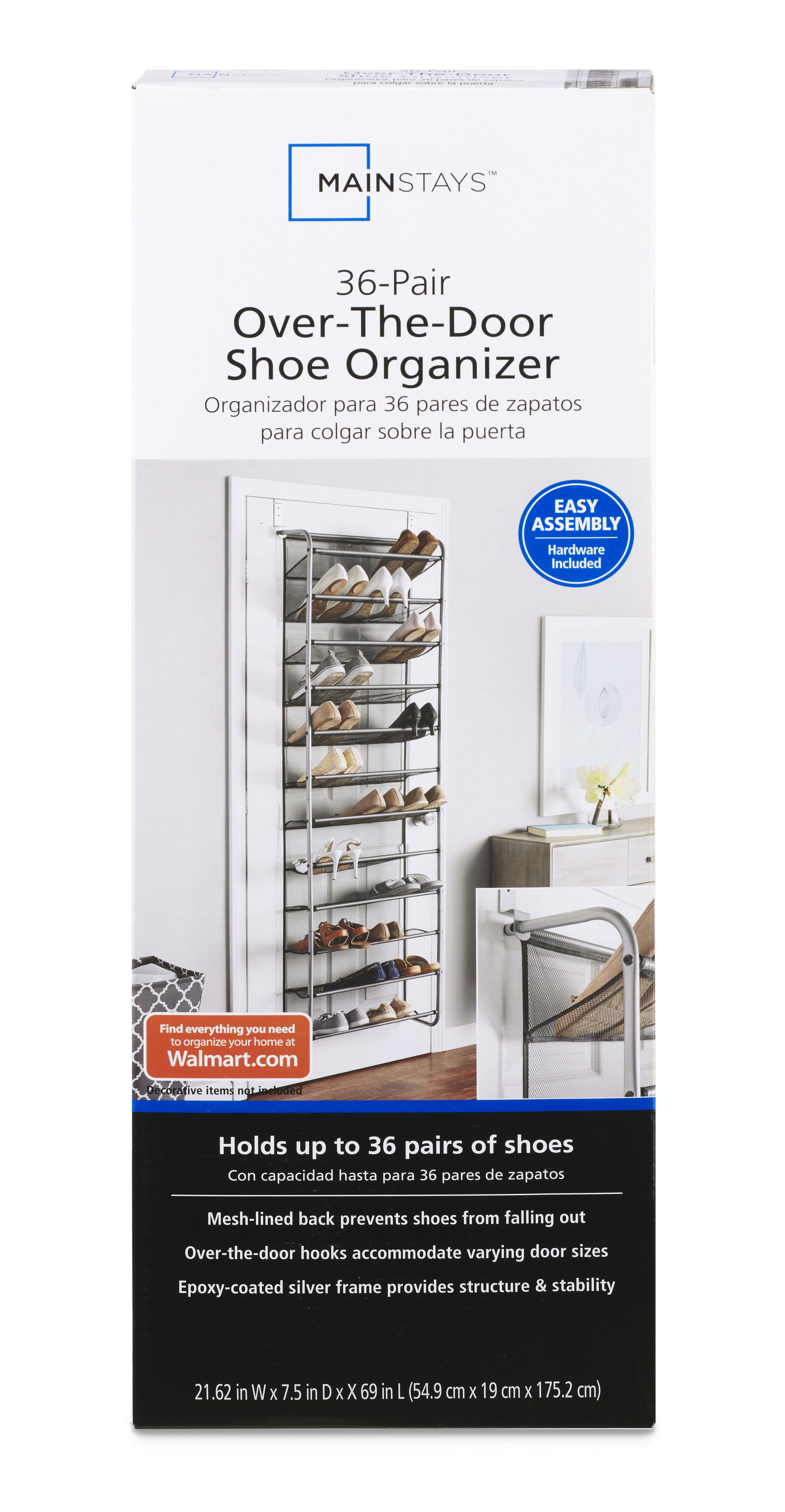 Mainstays Over-the-Door Shoe Rack, 12-Tier, Gray photo 3