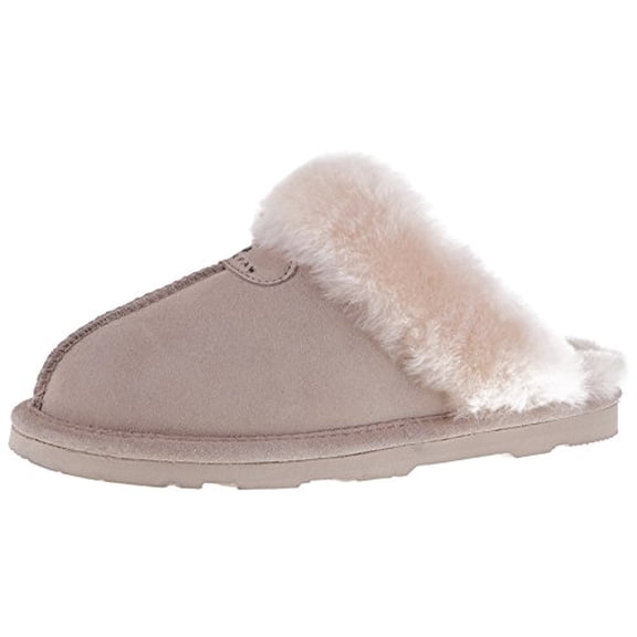 Bearpaw Loki II Slide Slippers for Women, Sheepskin Lining, Suede Upper, Closed Toe Slipper with Rubber Outsole