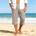 thumbnail image 2 of Migroa Mens Solid Capri Pants Elastic Waist Stretch Casual Trousers Summer Outdoor Beach Bottoms Beige L, 2 of 8