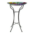 thumbnail image 4 of Northlight 18” Multi-Colored Hand Painted Glass Floral Pattern Outdoor Patio Bird Bath, 4 of 8