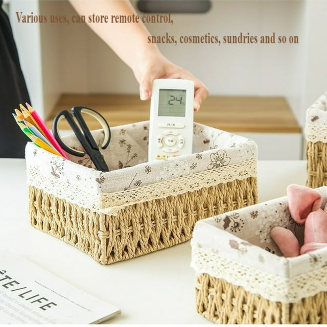 Amzcrzy Panier de Rangement de Bureau pour Articles Divers, Panier de Rangement Tissé pour Clés, Organisateur de Table Basse, Panier de Rangement, Cadre de Rangement, Panier à Collations