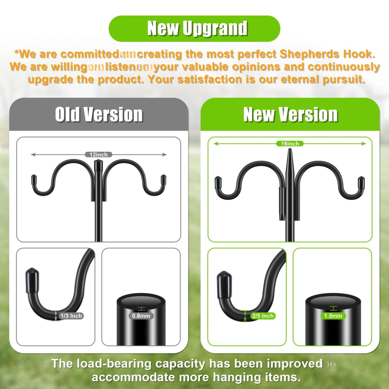 Double Shepherds Hook For Outdoor  2 Pack 63 Inch Heavy Duty Bird Feeder Pole 5/8 Thick Garden Hooks Hanging Hummingbird Plant Baskets Solar Light Lanterns