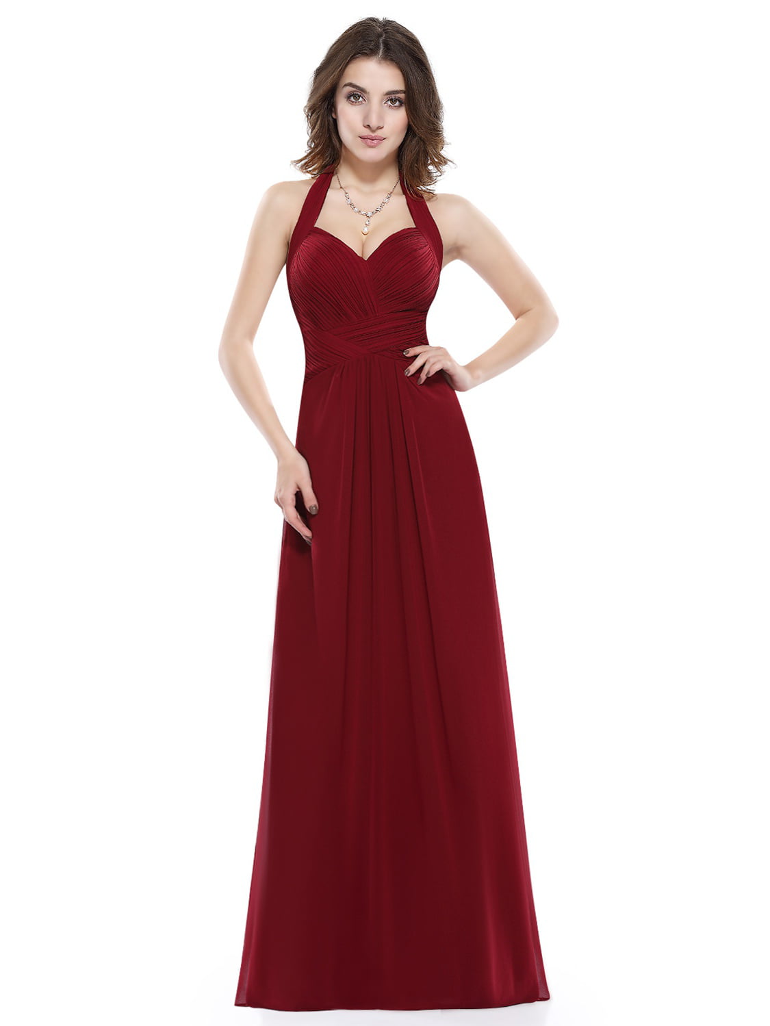Ever-Pretty Backless Long Evening Gown Halter V-neck Bridesmaid Dresses 08487 