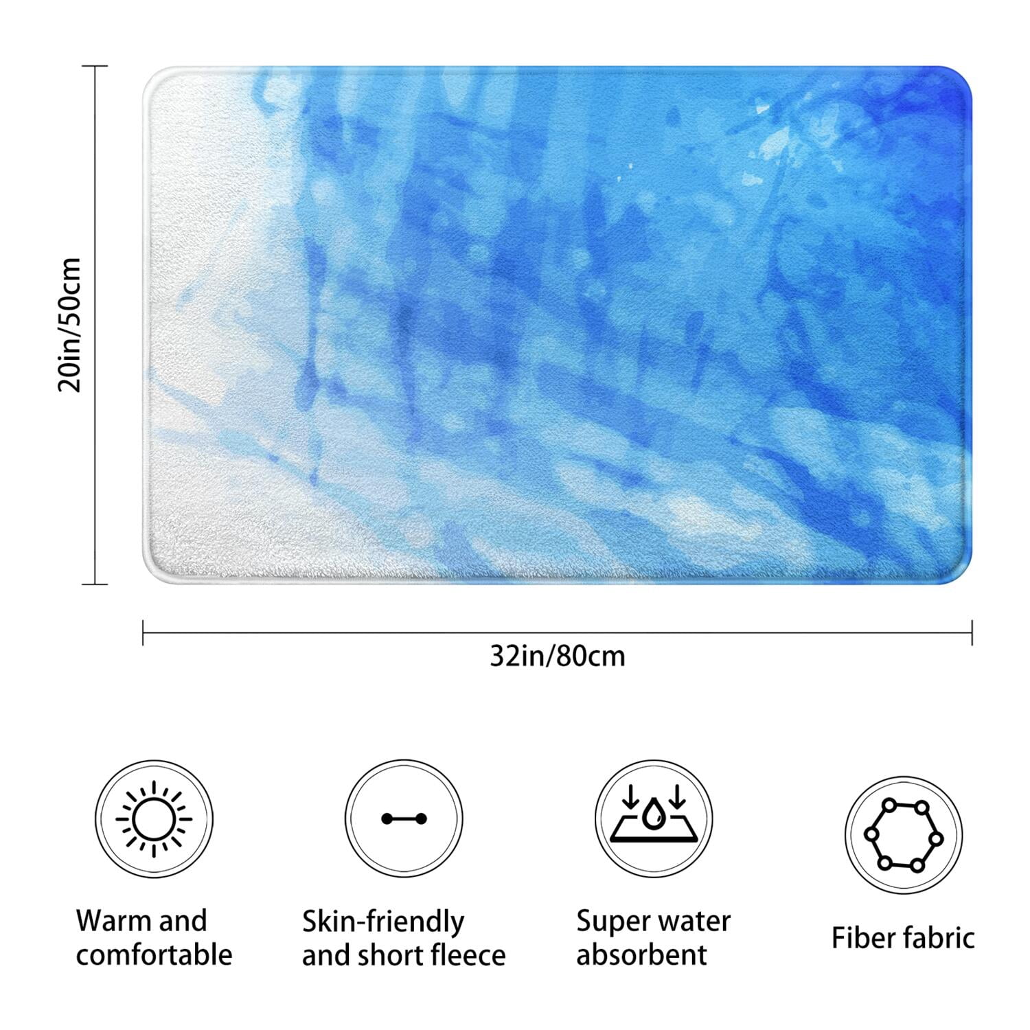17x30 Inch Ultra Soft Faux Bath Mat Non Slip Absorbent Microfiber Bathroom Rug, Liquid & Marble Print