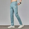 thumbnail image 4 of Pantalones casuales rectos y frescos para hombre, pantalones holgados y refrescantes para oficina, para hombre, pantalones de negocios de verano, de seda fina, nuevos en talla grande de algodón, 4 of 5