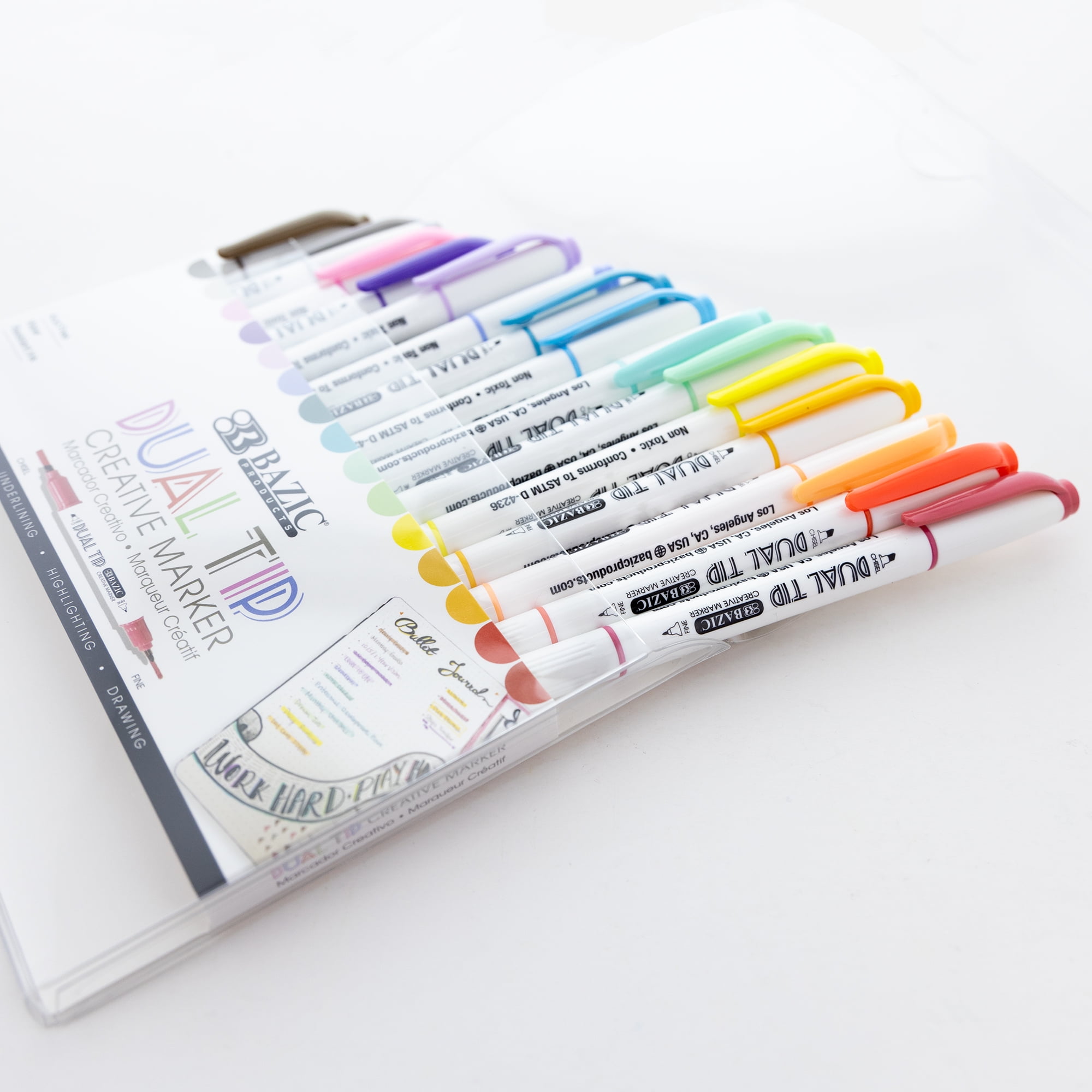 BAZIC Dual Tip Creative Markers Set, Broad & Fine Point Tips Highlighter, 15 Colors Art Marker Pens, 2-Packs