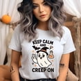 thumbnail image 2 of Keep Calm And Creep On Graphic Tee Funny Ghost Witch Hat Shirt, White, Size 2XL, 2 of 6