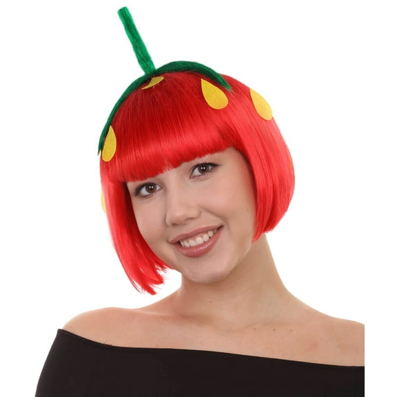 HPO Adult Women's Strawberry Wig | Short Red Cosplay Wigs | Breathable Capless Cap | Synthetic Fiber