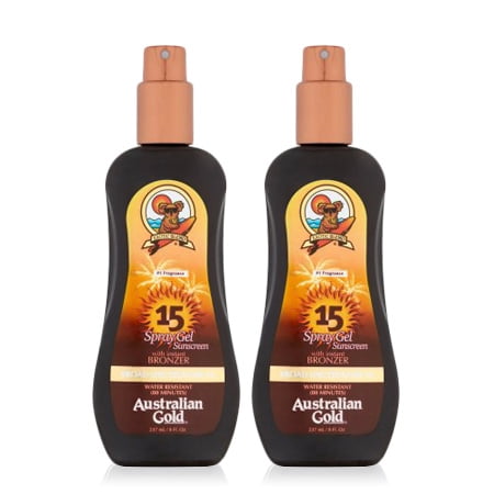 (2 Pack) Australian Gold SPF 15 Spray Gel Sunscreen w/ Instant Bronzer, 8 FL (Best Sunscreen To Get A Tan)