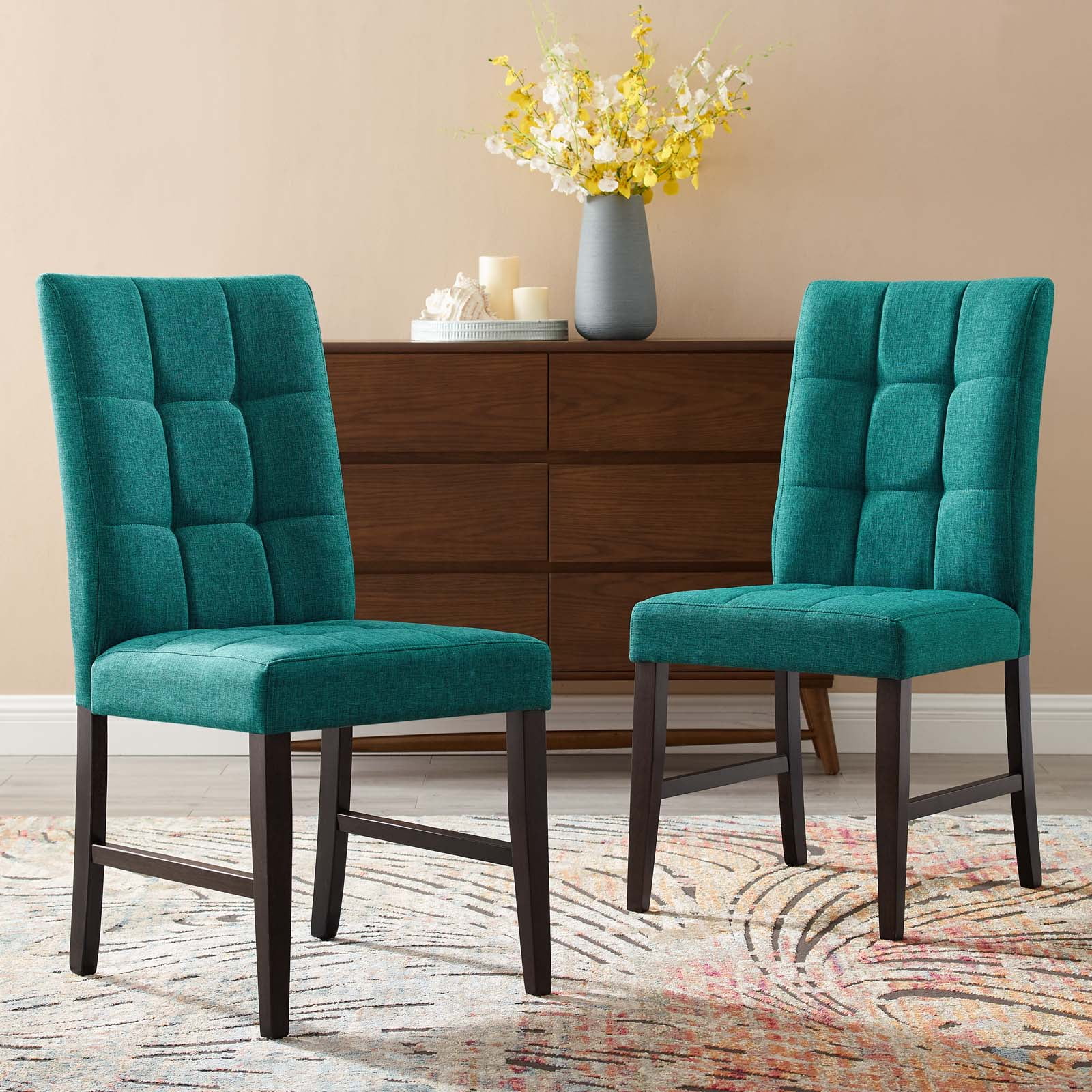 Promulgate Biscuit Tufted Upholstered Fabric Dining Side Chair in Teal