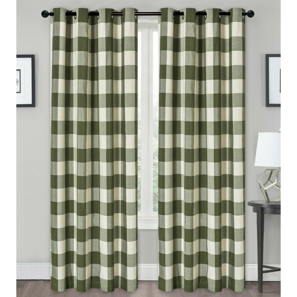 Country Lodge Farmhouse Buffalo Plaid Checkered Grommet Top Curtains