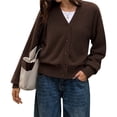 thumbnail image 1 of Suéter de Mujer con Cuello en V, Estilo Casual, , con Botones, Larga, Tipo Cárdigan, Color Liso, Ideal para Otoño e Invierno Marrón M, 1 of 9