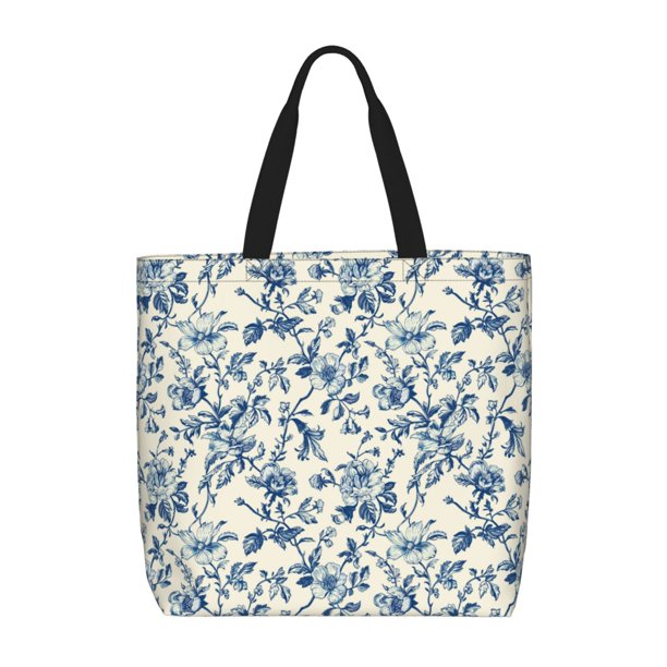 Easygdp Vintage Blue Floral Bolsa Tote para Mujer, Bolso de Hombro para Trabajo, Playa, Viajes, Compras y Supermercado