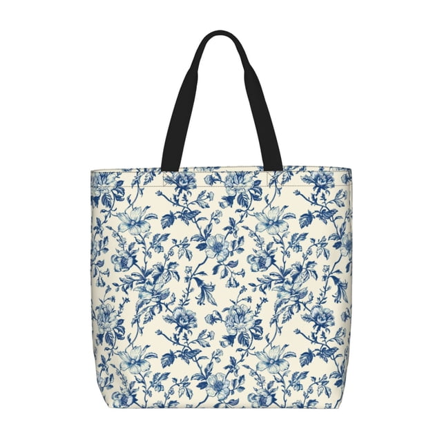 Easygdp Vintage Blue Floral Bolsa Tote para Mujer, Bolso de Hombro para Trabajo, Playa, Viajes, Compras y Supermercado