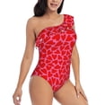 thumbnail image 3 of Easygdp Red Love Heart Women's One Shoulder Ruffle Monokini Bathing Suits with Removable Chest Pad, Quick Drying - Medium, 3 of 8