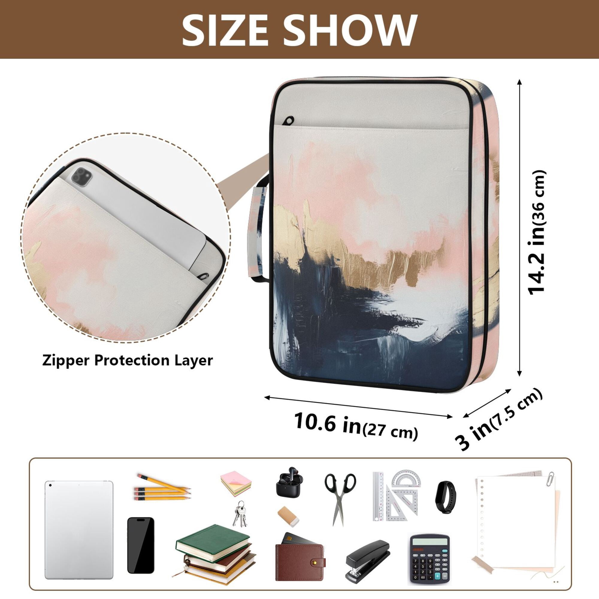 FORMRS Accordion File Folder A4 Size 7-Pocket Expanding Document Organizer Bag with 3 Ring Binder, Abstract Landscape