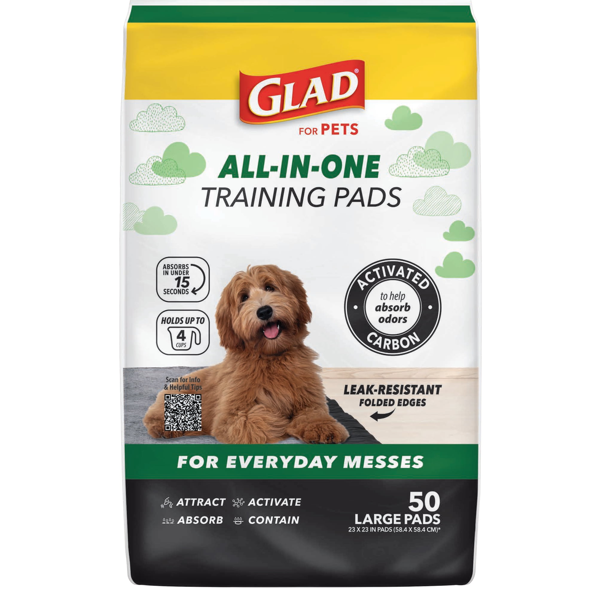 Glad Activated Charcoal Leak-Resistant Training Pads for Dogs, 23in x 23in, 50 Count